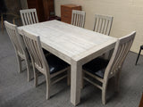 Gloria 9PCS Dining Suite Rustic and White Washed - 2.1m Table with 8 x Chairs