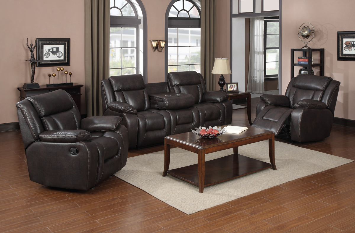 Hudson Air Leather Recliner Sofa with Fold-Down Cup Holder Console from