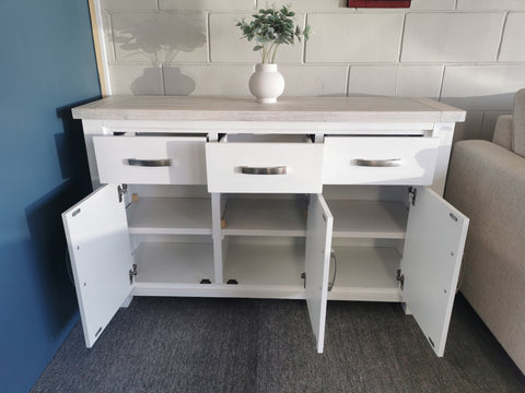 Ashlee White Wash Solid Wooden Buffet - 1.32m