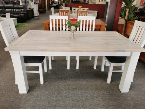 Ashlee 7PCS Dining Suite White Wash Finished 1.5m & 1.8m Table Avail from