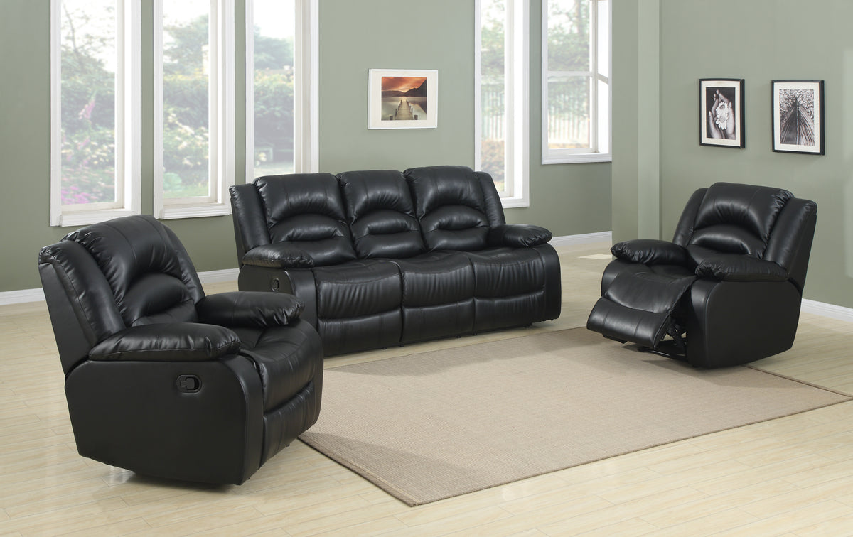 Lara Black Recliner Sofa with Fold-Down Cup Holder Console from