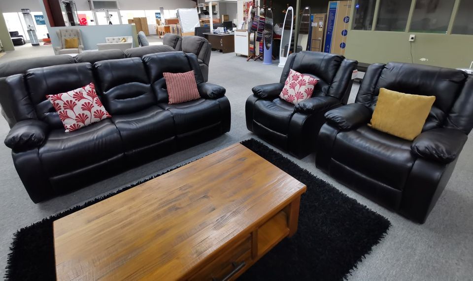Lara Black Recliner Sofa with Fold-Down Cup Holder Console from