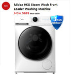 Midea 9KG Steam Wash Front Loader Washing Machine With Wi-Fi - White Color 3 Years Warranty