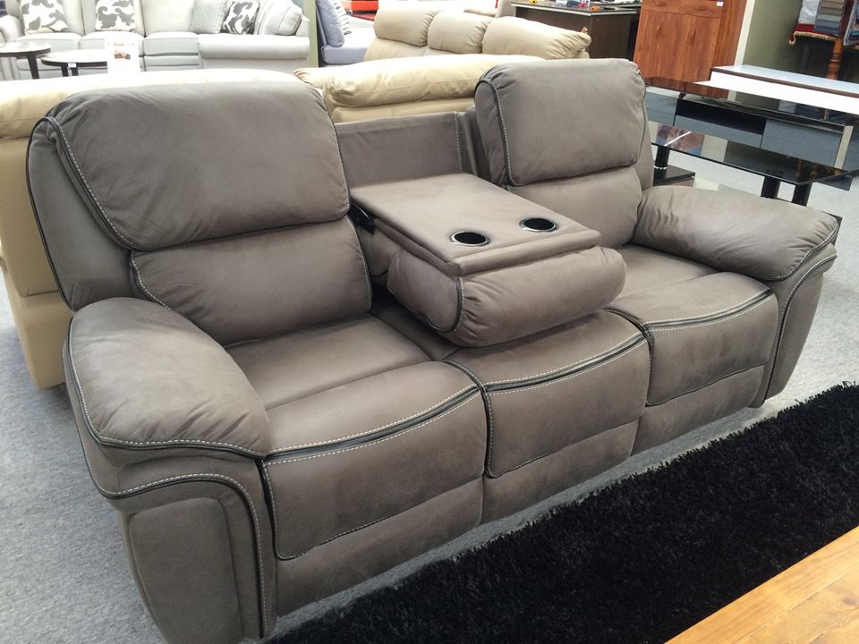 Moy Palomino Fabric Recliner Sofa with Fold-Down Cup Holder Console from