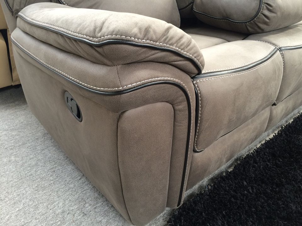 Moy Palomino Fabric Recliner Sofa with Fold-Down Cup Holder Console from