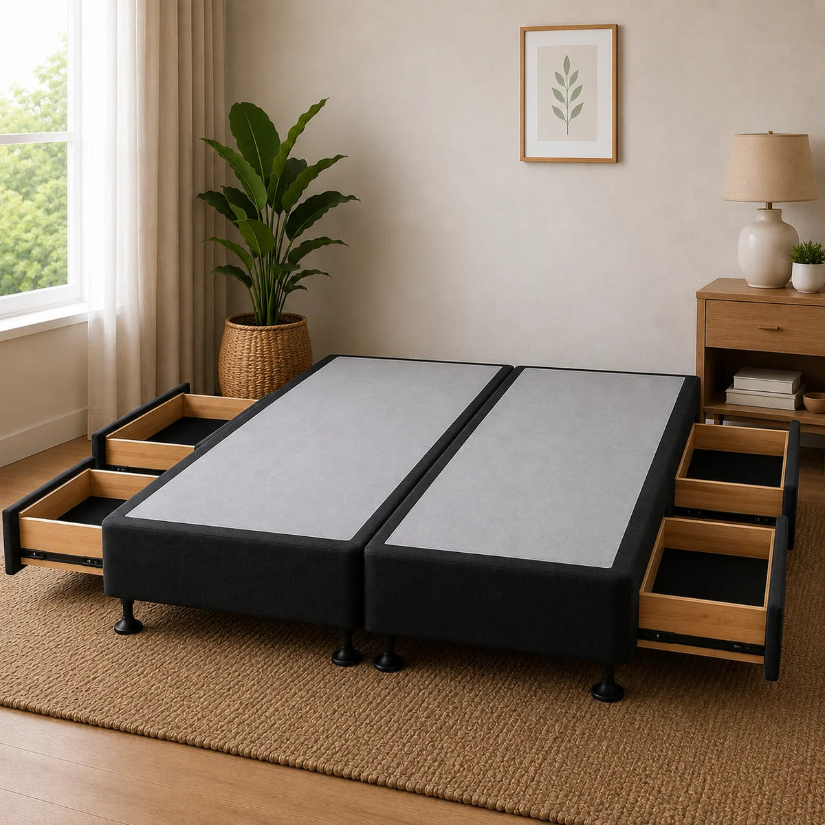Split King Base with Built-in Drawers