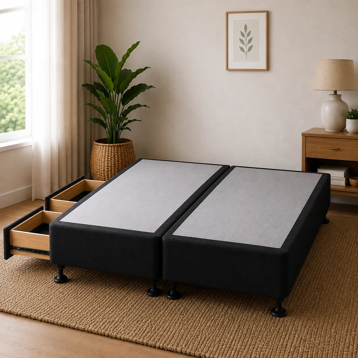 Split King Base with Built-in Drawers
