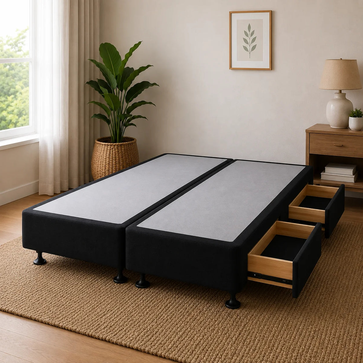 Split King Base with Built-in Drawers