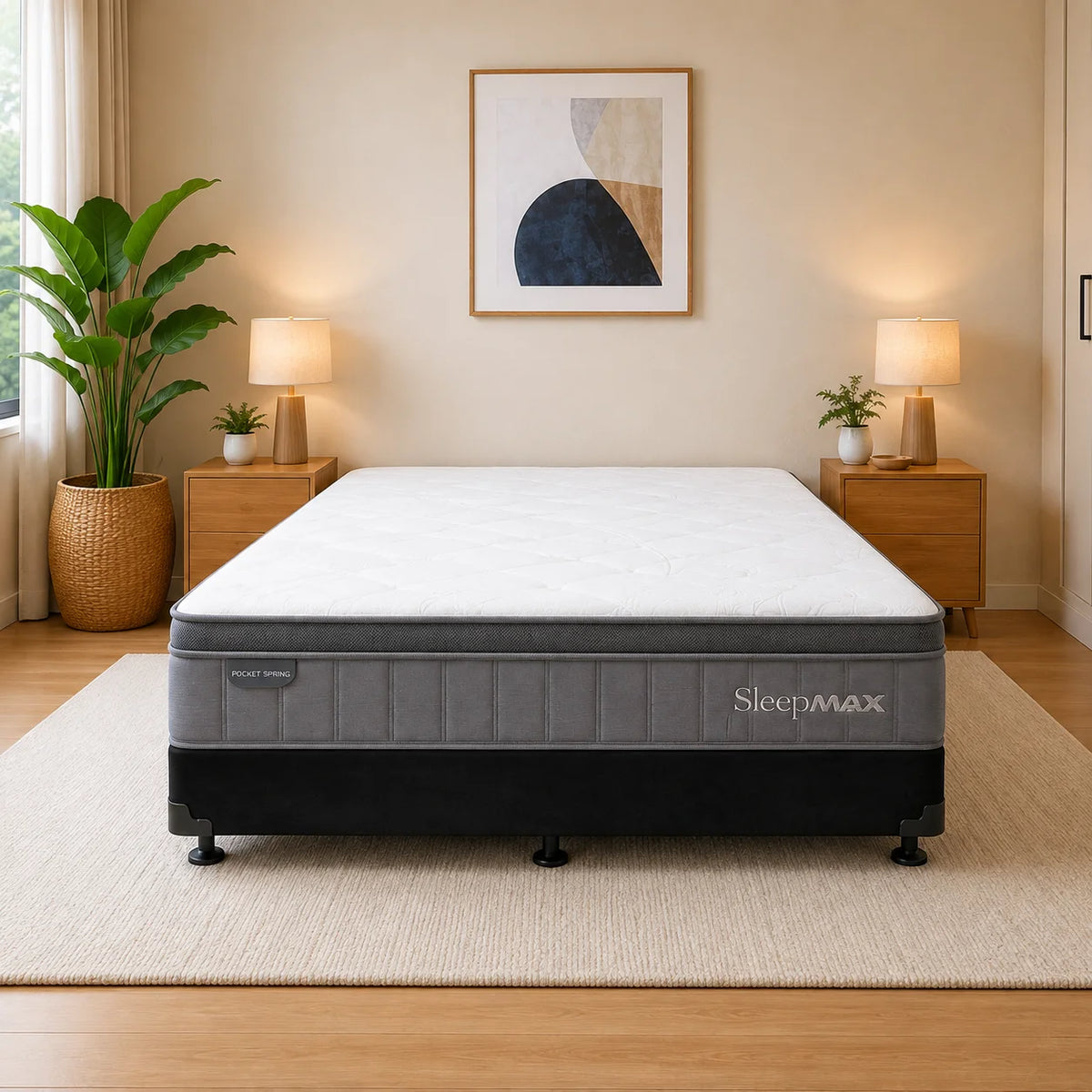 Double Bed Set with Sleepmax Euro Top Mattress, NZ Made Base & Headboard