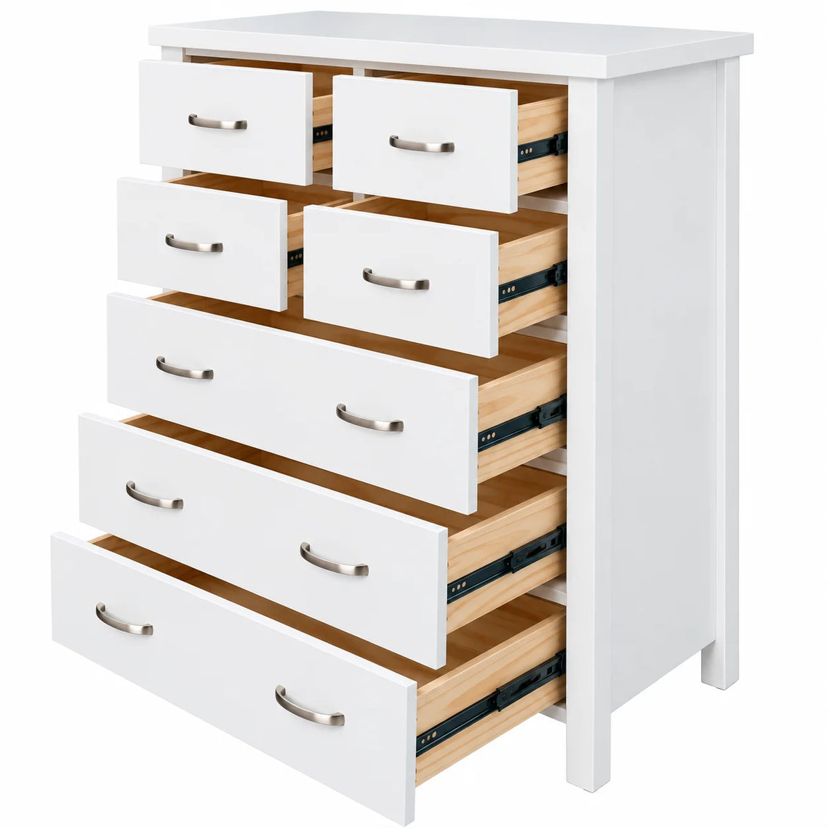 Pamela Solid Pine 8 Drawer Tallboy – White