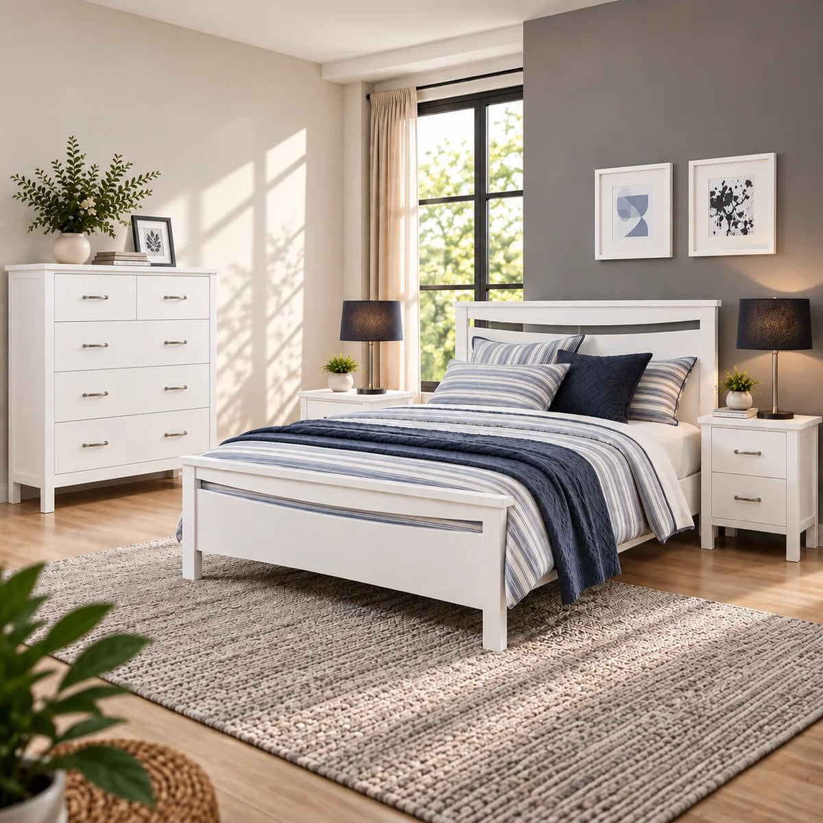 Pamela Solid Pine Queen Bedroom Suite – White
