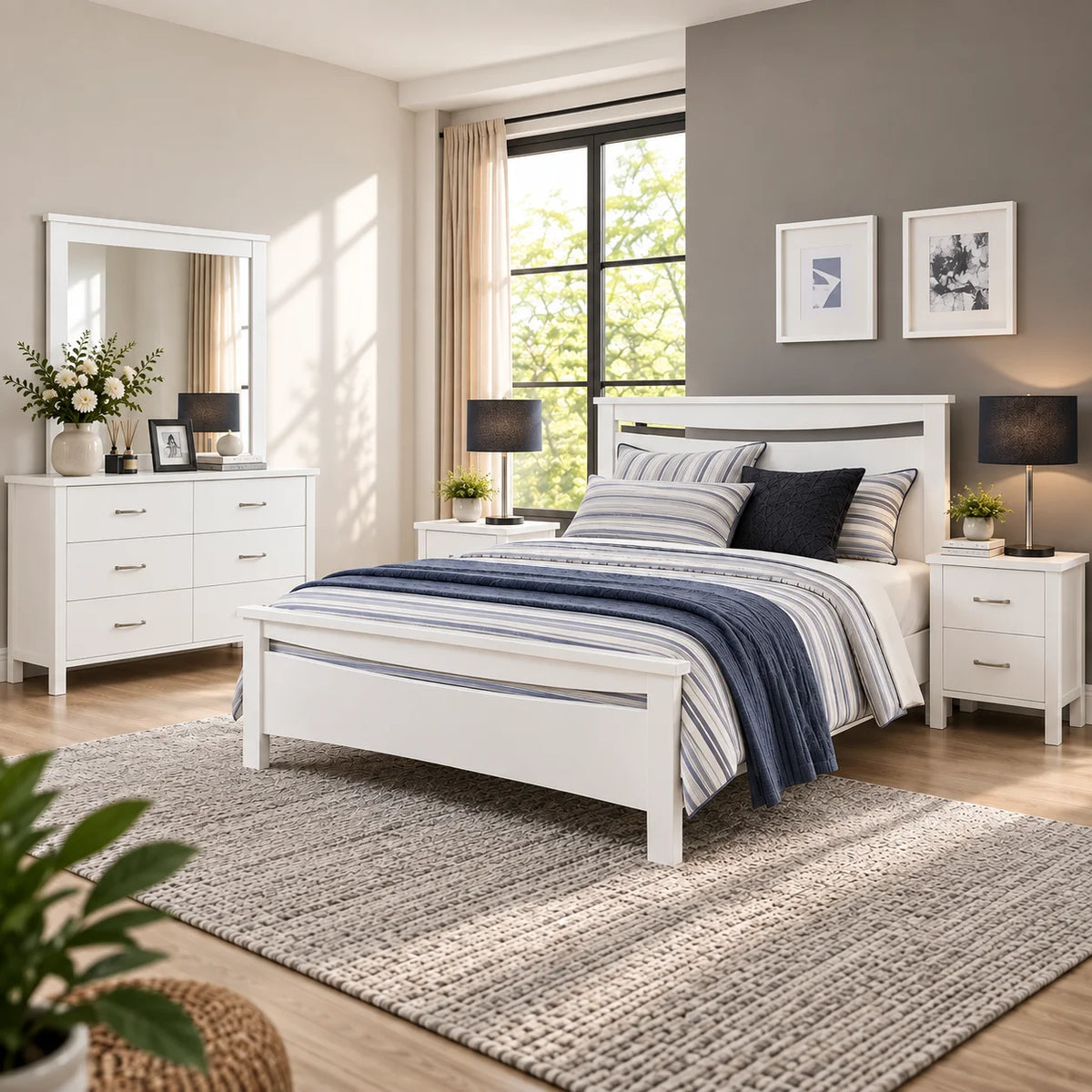 Pamela Solid Pine Queen Bedroom Suite – White
