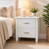 Pamela Solid Pine 2 Drawer Bedside Table – White