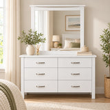 Pamela Solid Pine 6 Drawer Dressing Table with Mirror – White
