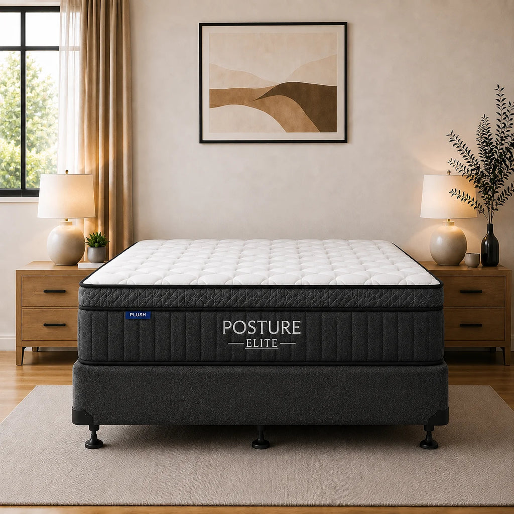 Queen Bed 2pcs - Posture Elite Plush Queen Mattress & NZ Made Base