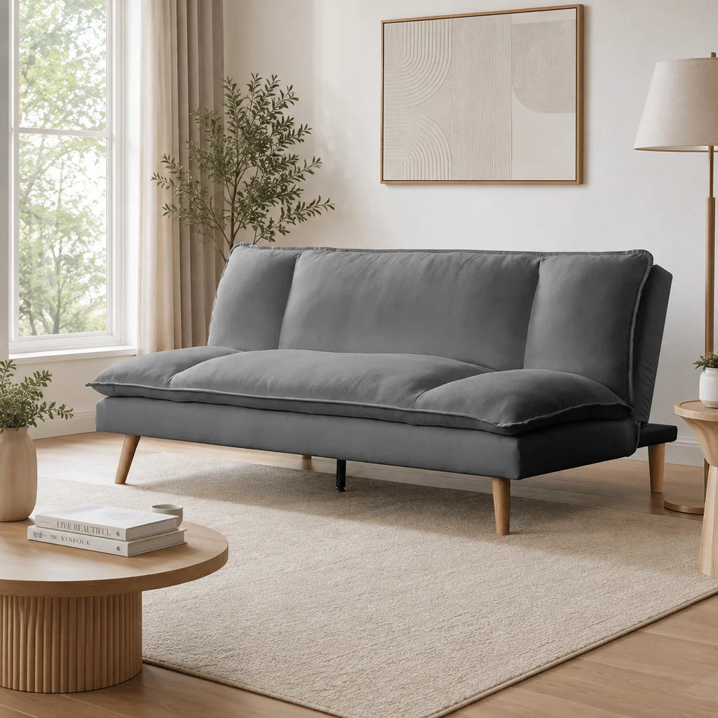 Rome Fabric 3 Seater Couch / Sofa Bed / Blue Grey