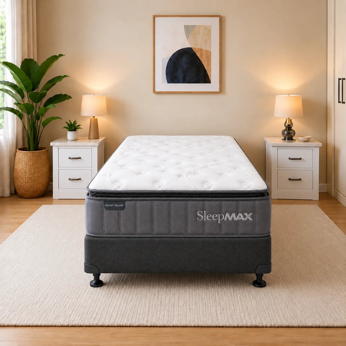 Sleepmax Pocket Spring Pillow Top King Single Mattress & NZ Made Bed Base