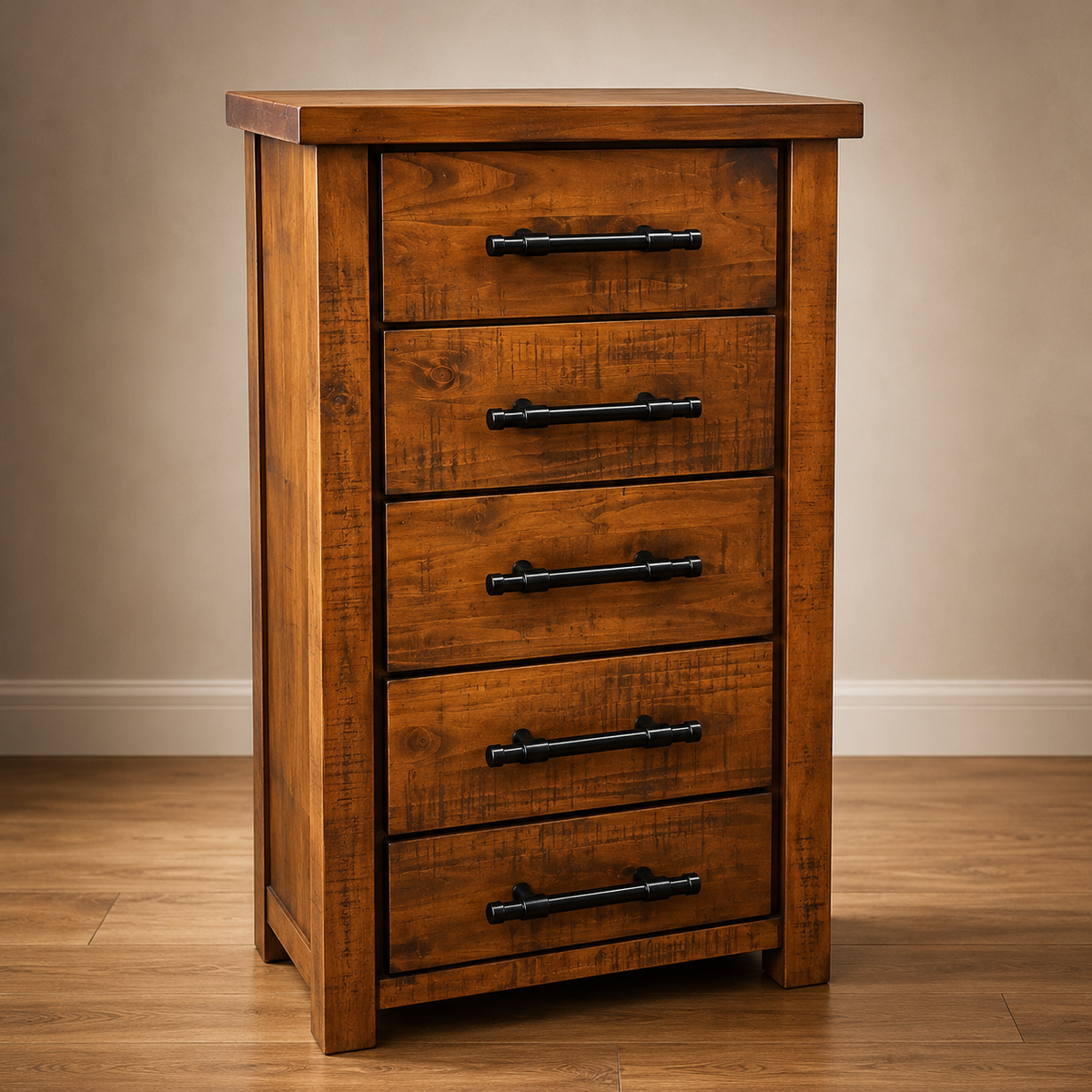 Woodgate Rustic Solid Wood 5 Drawer Slimboy