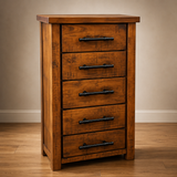 Woodgate Rustic Solid Wood 5 Drawer Slimboy