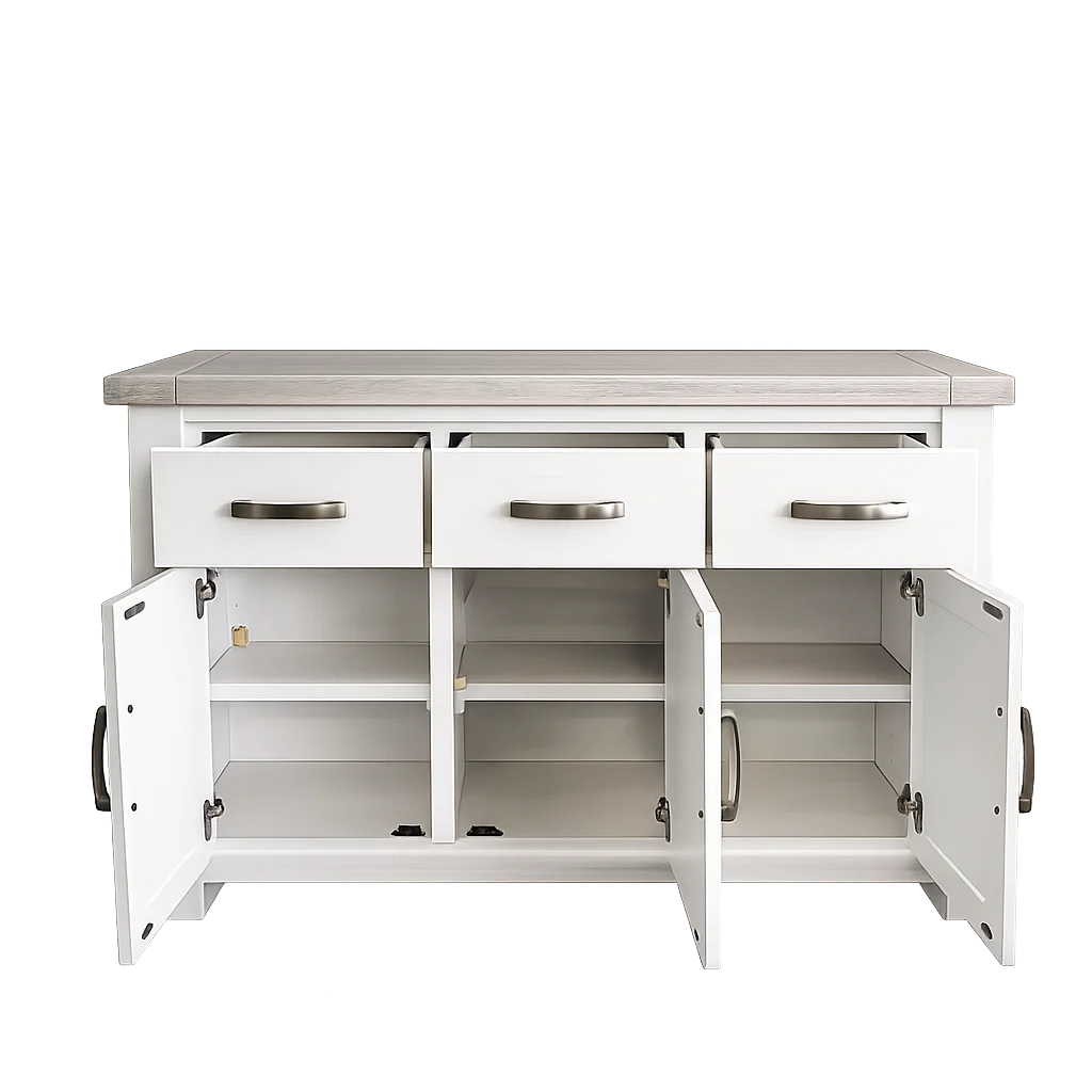 Ashland Solid Pine 1320 Buffet – White Wash Coastal Style