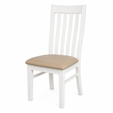 Ashland Solid Pine Dining Chair Leather Padding – White Wash Coastal Style