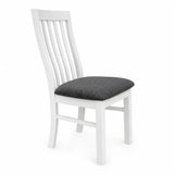 Ashland Solid Pine Dining Chair Fabric Padding – White Wash Coastal Style
