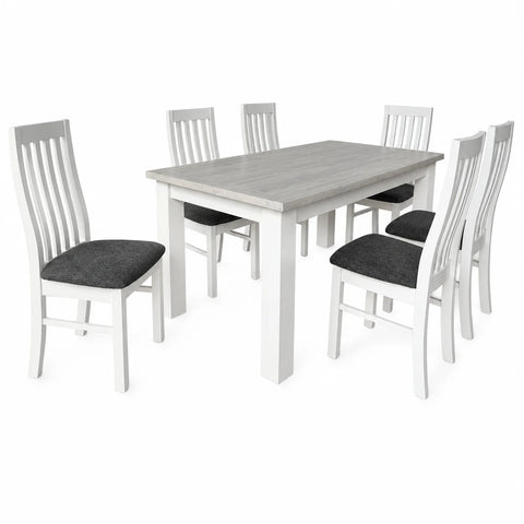 Ashland Solid Pine 7 Piece Dining Suite – White Wash Coastal Style 1.5m & 1.8m Table