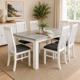 Ashland Solid Pine 7 Piece Dining Suite – White Wash Coastal Style 1.5m & 1.8m Table