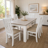 Ashland Solid Pine Dining Table – White Wash Coastal Style
