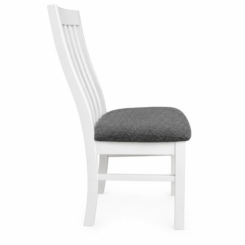 Ashland Solid Pine Dining Chair Fabric Padding – White Wash Coastal Style