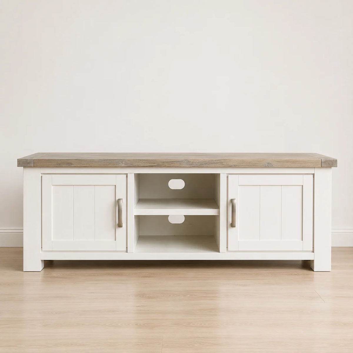 Ashland Solid Pine 1600mm TV Unit – White Wash Coastal Style