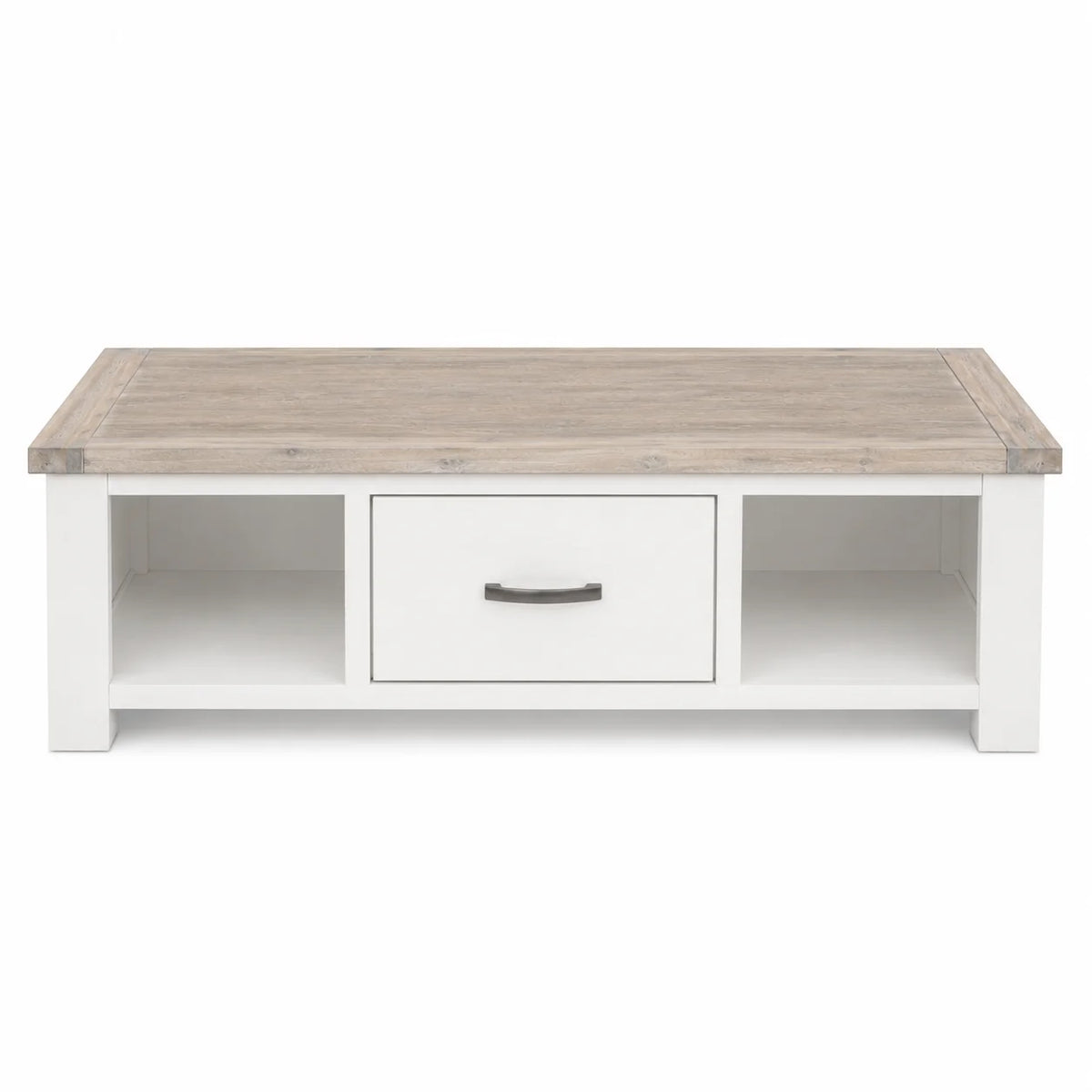 Ashland Solid Pine 2 Drawer Coffee Table – White Wash Coastal Style