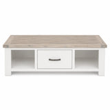 Ashland Solid Pine 2 Drawer Coffee Table – White Wash Coastal Style