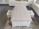 Ashland Solid Pine 2 Drawer Coffee Table – White Wash Coastal Style