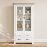 Ashland Solid Pine Display Cabinet – White Wash Coastal Style