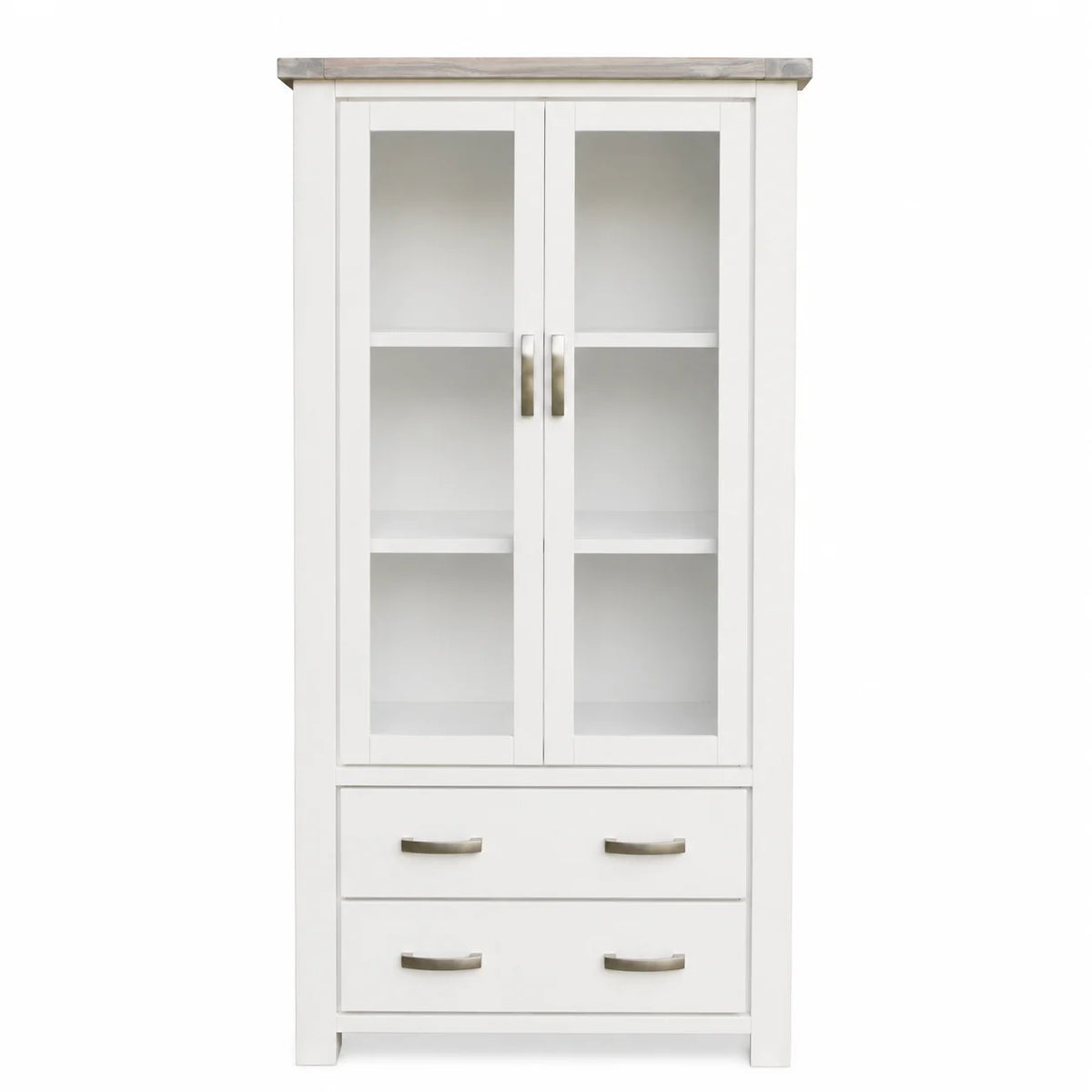 Ashland Solid Pine Display Cabinet – White Wash Coastal Style
