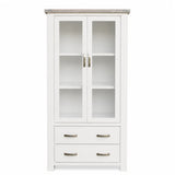 Ashland Solid Pine Display Cabinet – White Wash Coastal Style