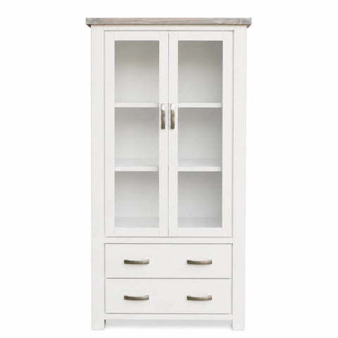 Ashland Solid Pine Display Cabinet – White Wash Coastal Style