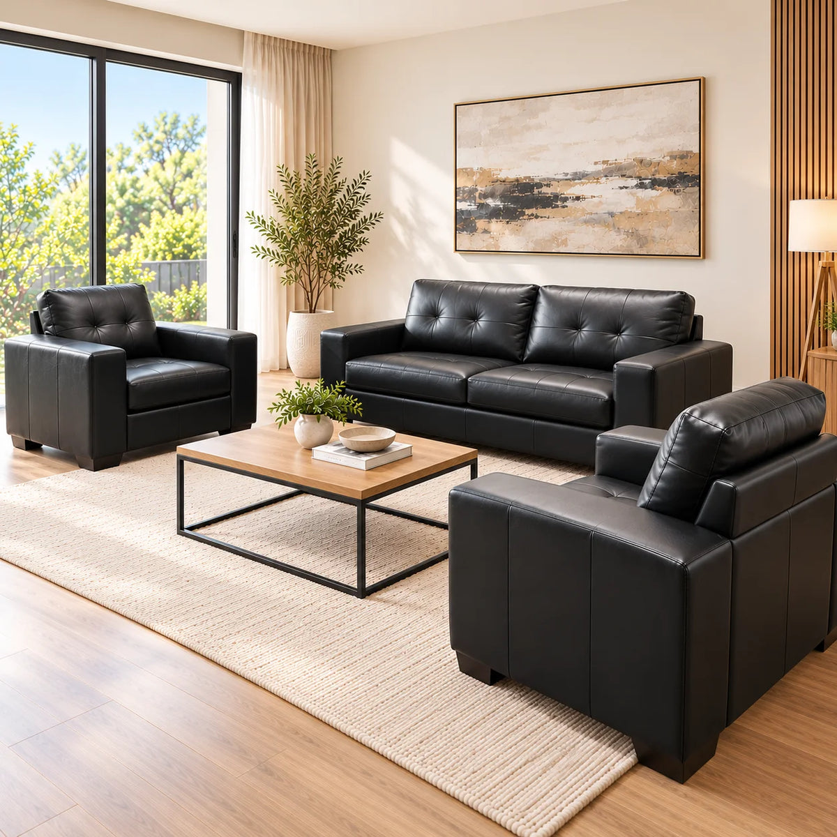 Aidan Air Leather Lounge Suite – Black