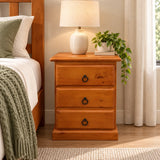 Troy Solid Pine 3 Drawer Bedside Table