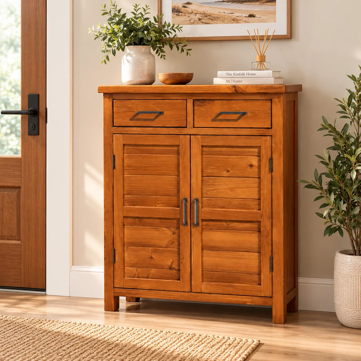 Tawa Solid Pine 2 Door Shoe Cabinet – Warm Honey