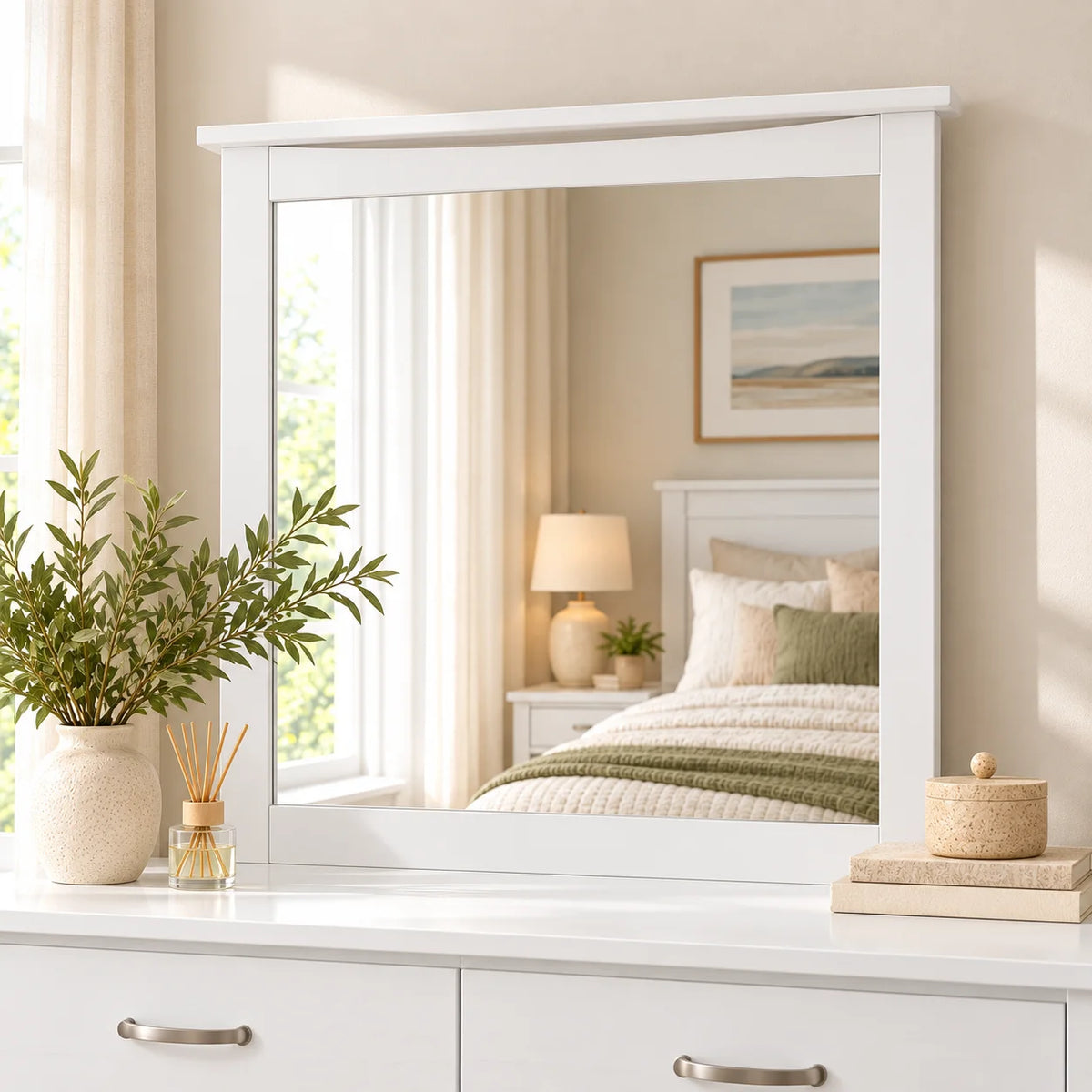 Pamela Mirror with White Solid Pine Frame