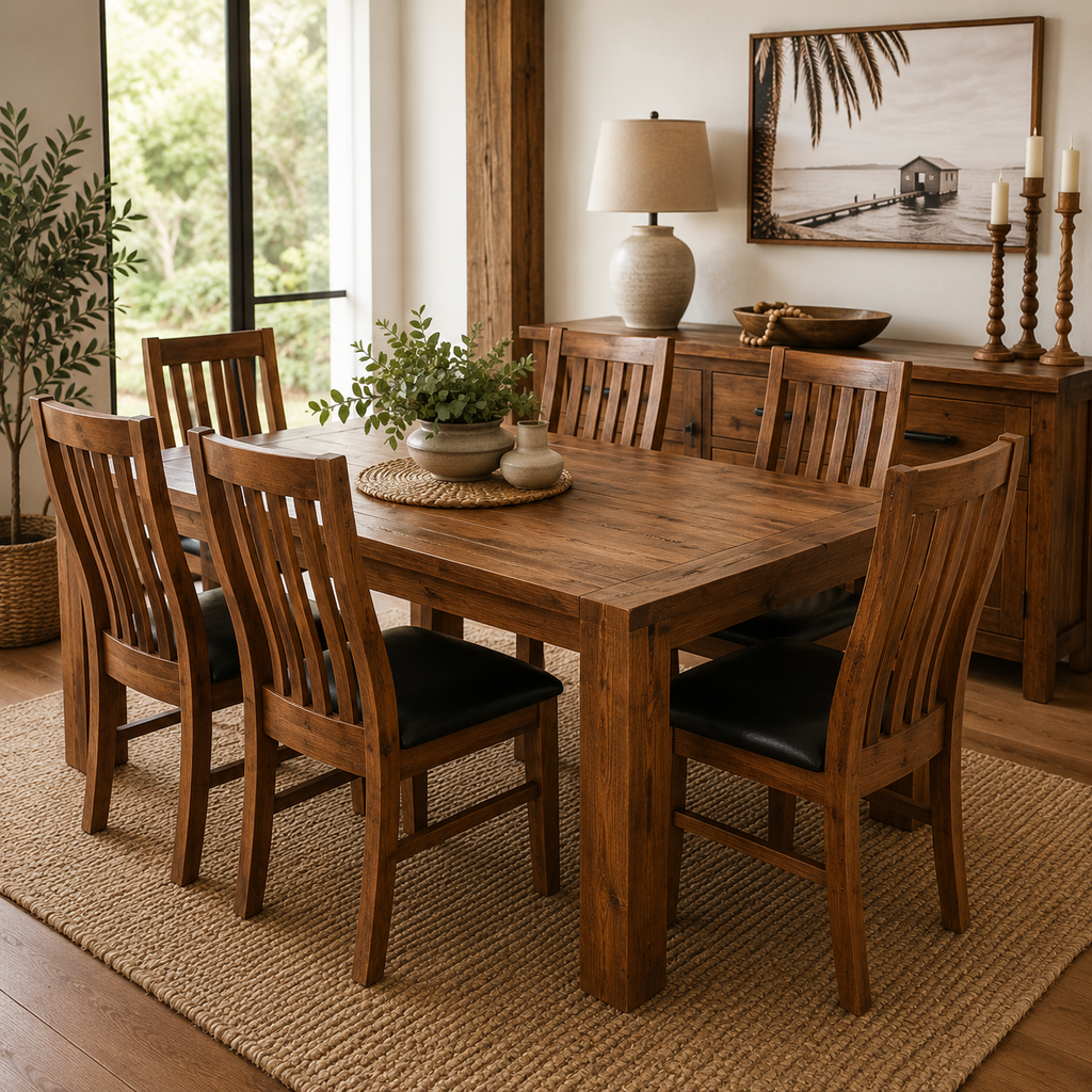 Woodgate 7 Piece Solid Pine Wood Dining Suite | 1.5m & 1.8m Table