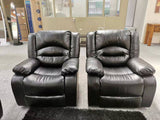 Lara Black Recliner Sofa with Fold-Down Cup Holder Console from