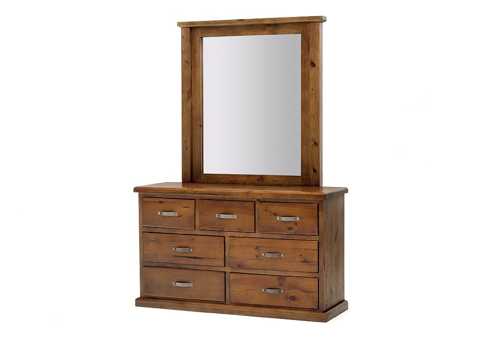 FERGUS Dressing Table with Mirror Solid Pine Wood Strong Rustic Finished