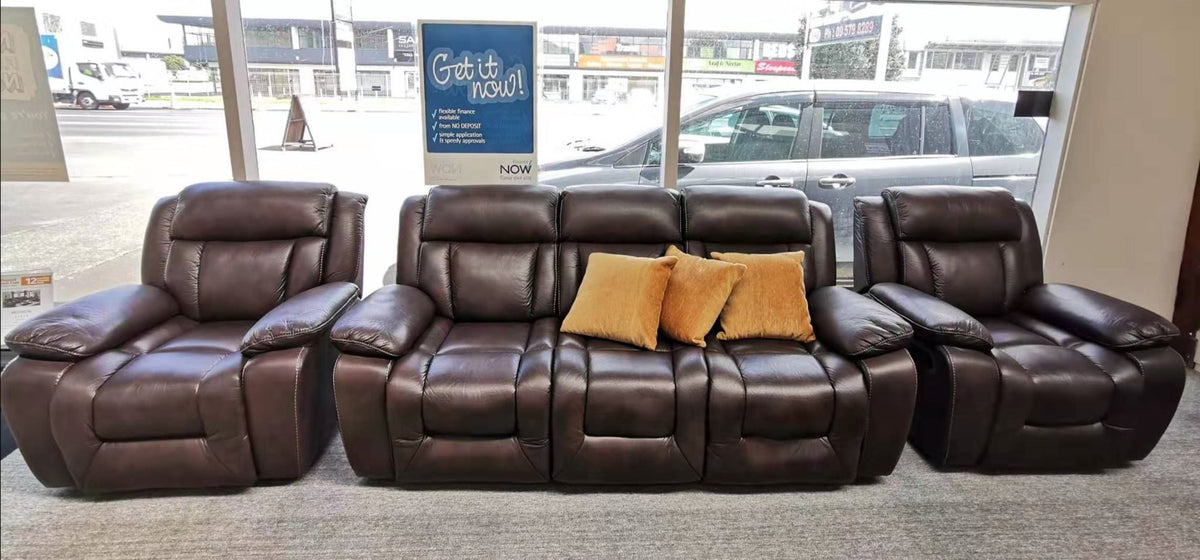 Hudson Air Leather Recliner Sofa with Fold-Down Cup Holder Console from