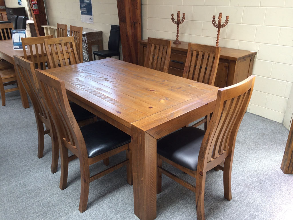 Woodlock 7 PCS Dining Suite Rough Sawn & Rustic Solid Pine Wood