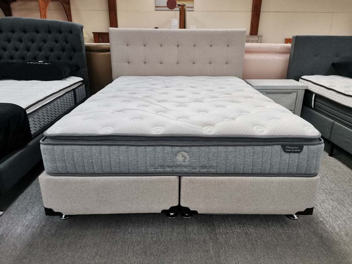 Bella King Bed 3PCS NZ Made Base, Full Length Headboard and a 28cm Thick Pocket Spring Mattress