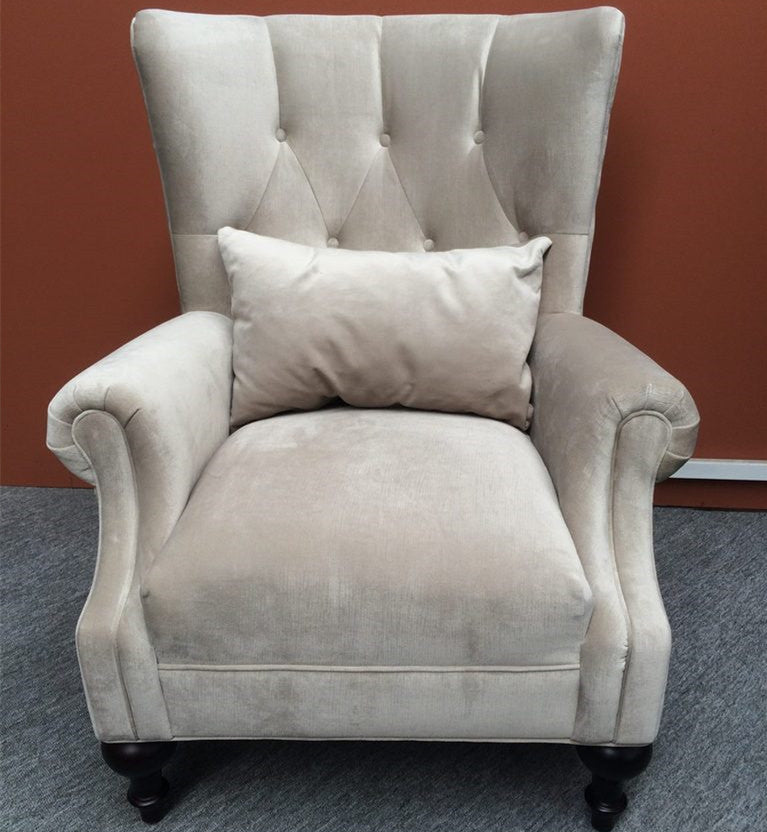 Willa Fabric Tufted Wing Back Armchair Occasional Arm Chair Grey Beige & Free Cushion