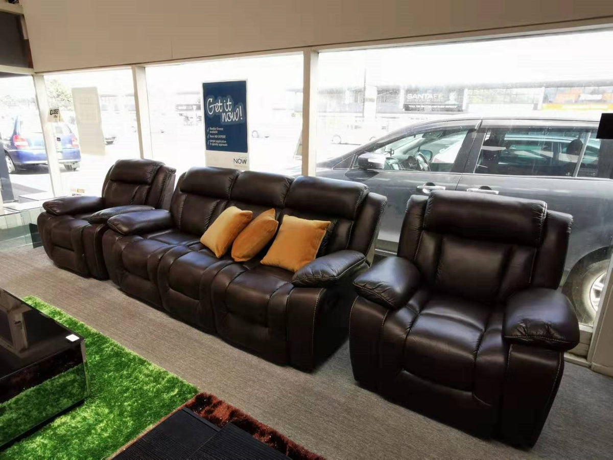 Hudson Air Leather Recliner Sofa with Fold-Down Cup Holder Console from